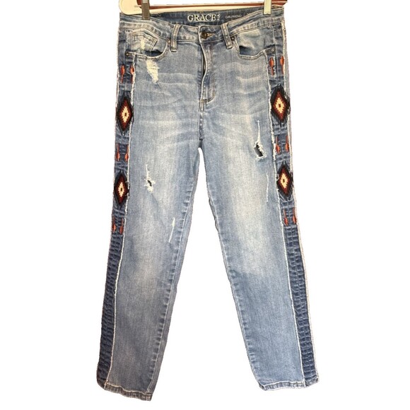 Grace in LA Jeans Size 28 Boho Western Ripped Straight Leg Distressed - Picture 3 of 11